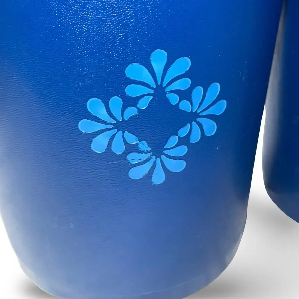 Tupperware Servalier Nesting Canister Set x2 Blue Floral Medallion 809 811 VTG